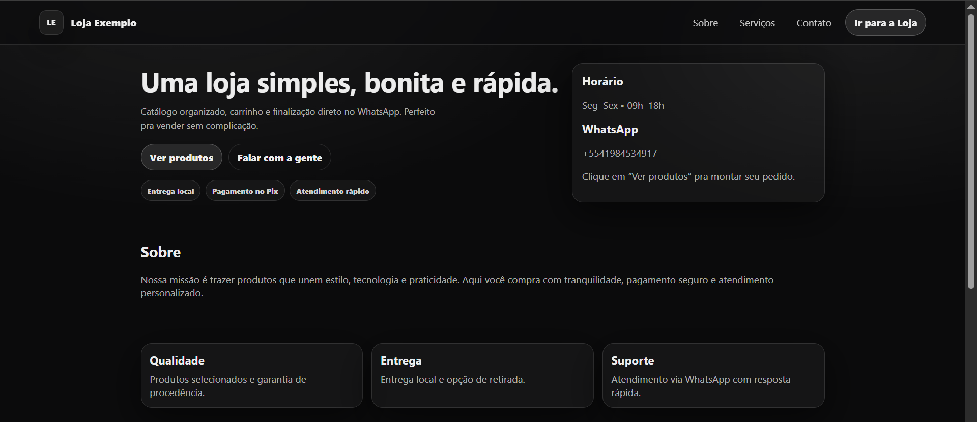 Preview do projeto Loja Exemplo